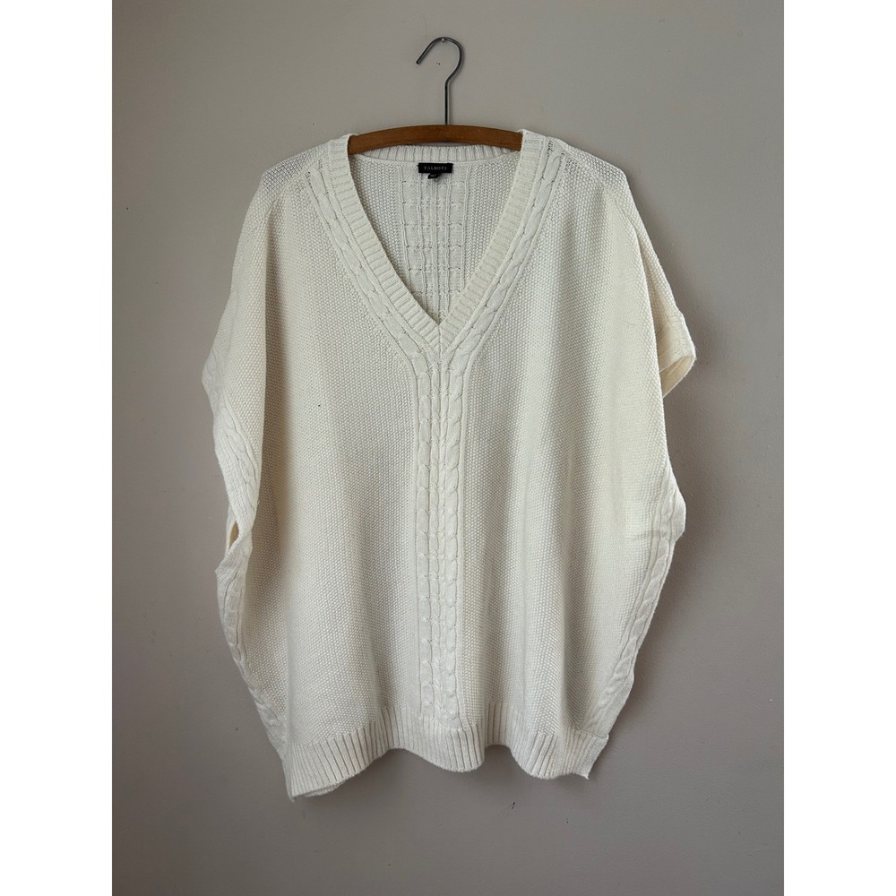 Oversized Talbots XS Cable Knit Sleeveless Sweater‎ Vest Ivory White Normcore